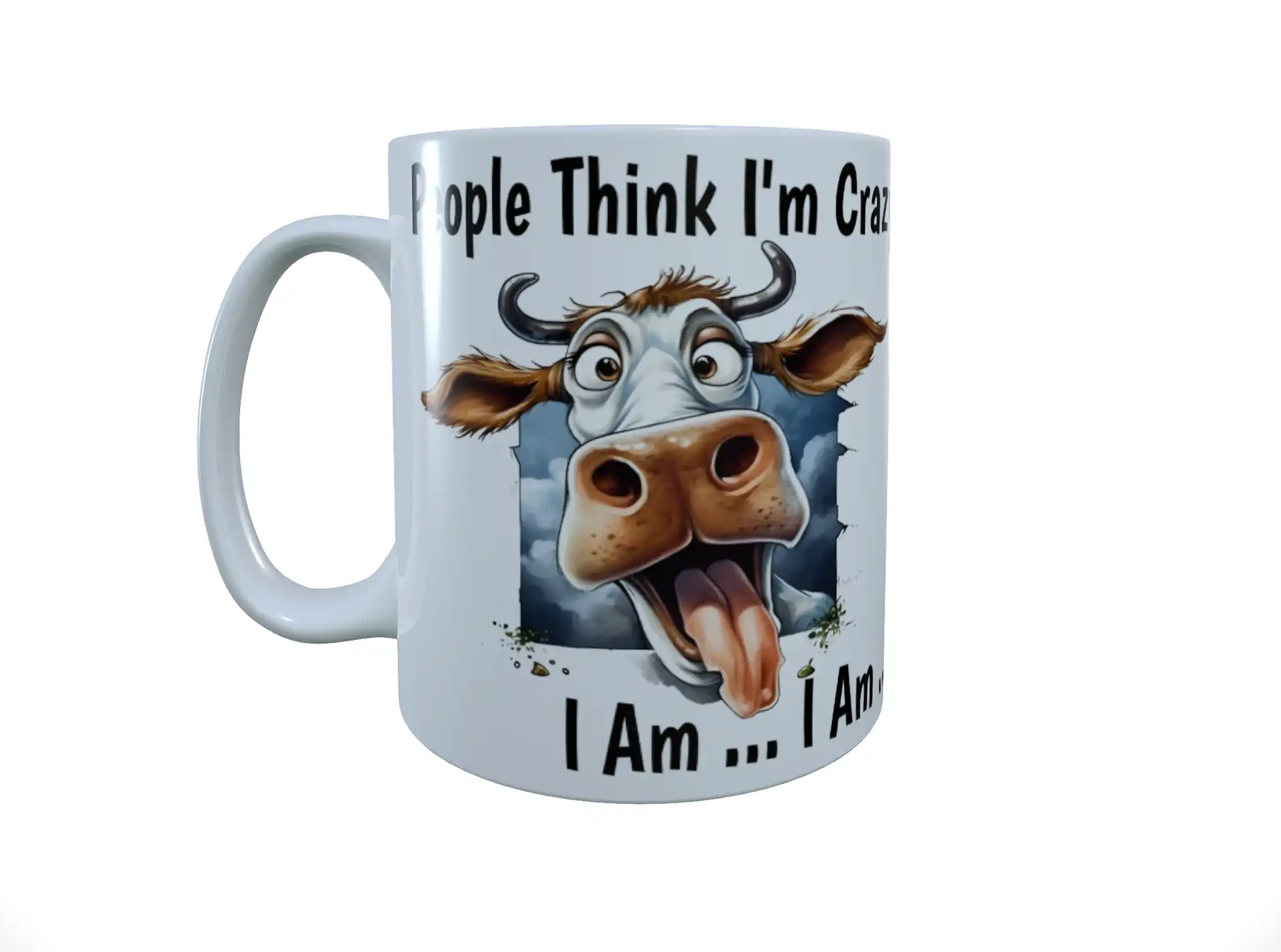 Cow - People Think I'm Crazy Ceramic Mug, Cow Mug, Cow Latte Mug